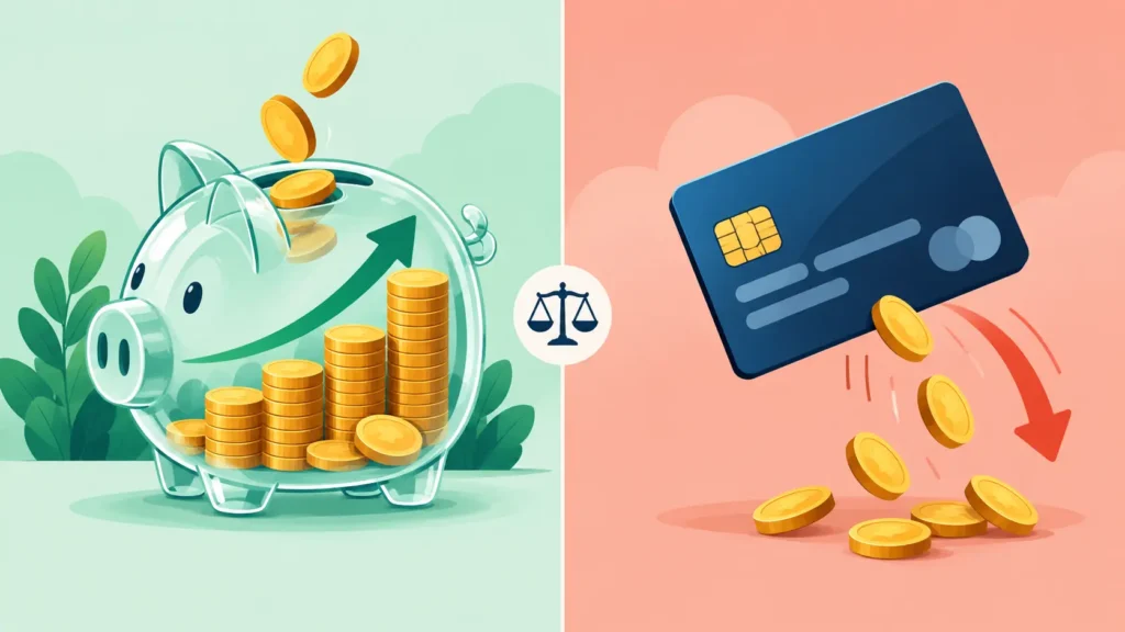 Illustration comparing APY on a savings account with APR on a credit card