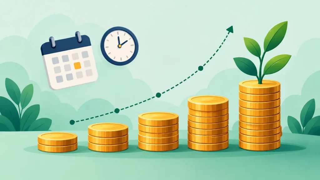 Illustration of savings growing as interest compounds over time