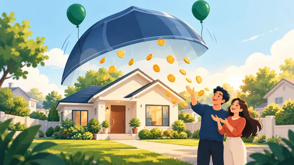Illustration of a house with a protective shield being lifted off, representing removing mortgage insurance